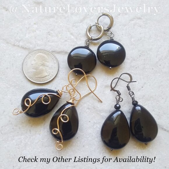 Black Agate ~ Grounding Balance Strength ~ Huge Wire Wrapped Teardrop Earrings - Picture 8 of 8